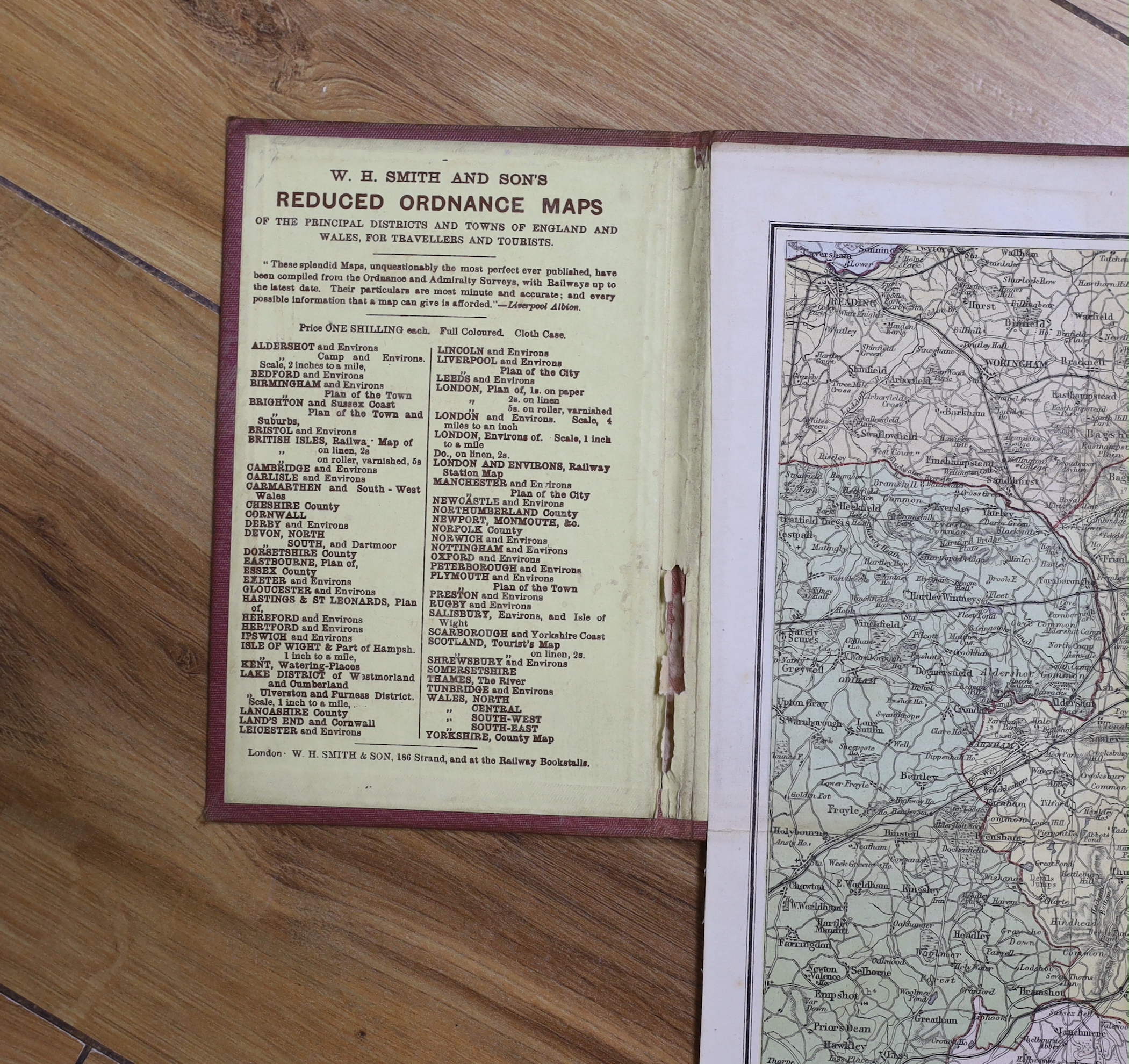 Six 19th and 20th century folding maps of Sussex; an Ordnance Survey (318), a W.H. Smith & Son map, a Smith & Son 172 Strand 1864, two Walker’s County Maps, and a Kelly’s Map